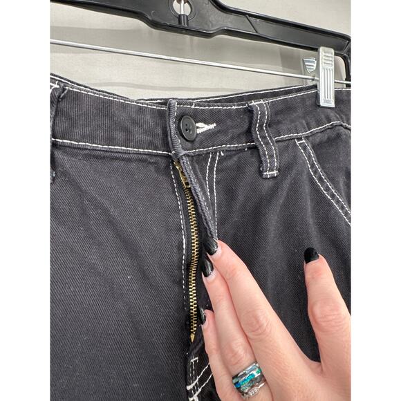 HM Pants Women 0 Black Cargo Baggy High Rise Wide Leg Contrast Stitch Y2K Grunge - Picture 4 of 8